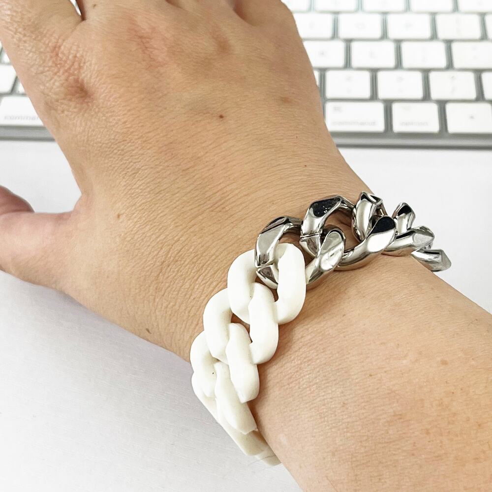 Coco + Carmen Silver & White Chain Link Bracelet